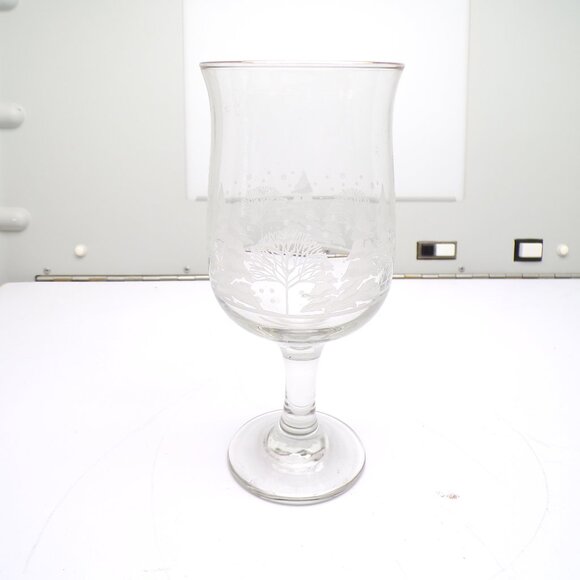 Vintage Libbey Arbys Frosted Winter Tree Scene Water Glass Goblet Gold Rim Wine - Picture 3 of 6